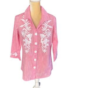 Parsley & Sage Pink Tunic Top Blouse with Embroidery NEW Size Medium NWT